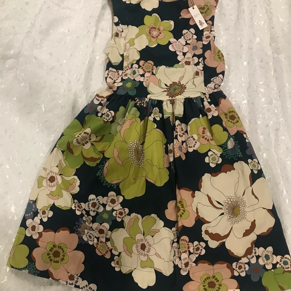 Bijou Sauvage Girls Floral Navy Dress with Green & Cream Blooms NWT